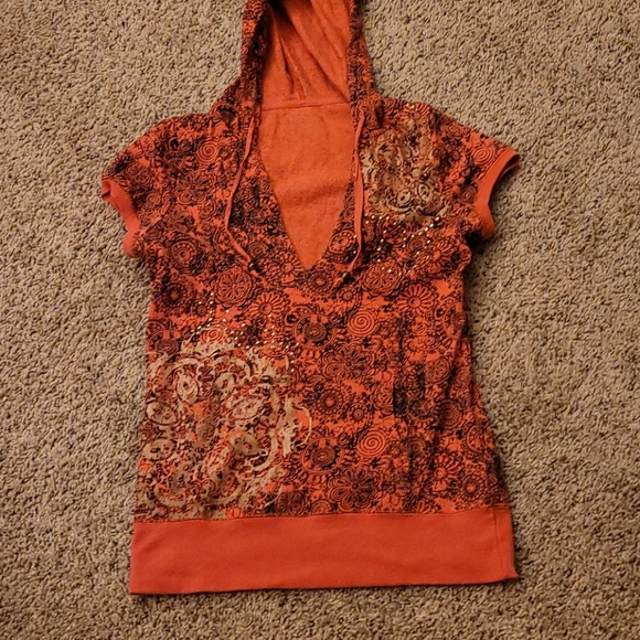 Pink silver black boho hooded maurices tee v neck - Picture 4 of 8